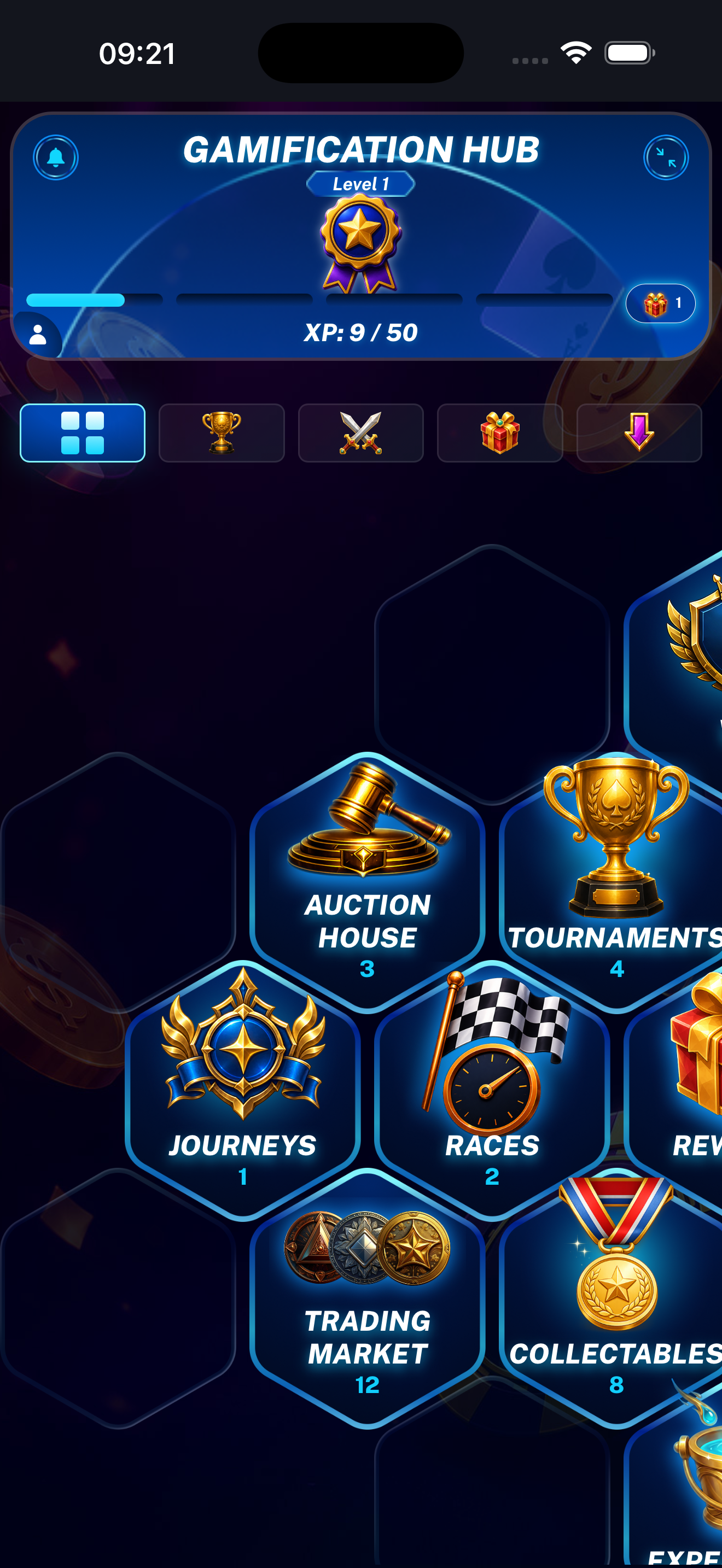 Widgets overview showing the count of unfinished Auctions